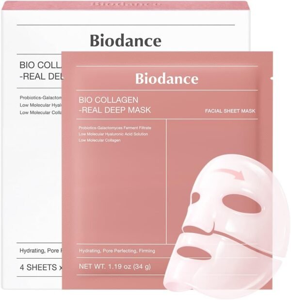 BIODANCE Bio-Collagen Hydrogel Overnight Face Mask. 4 PCs | [Original Korean Hydrogel Face Mask] - Pore Minimizing,