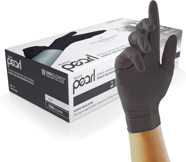 UNIGLOVES Black Pearl Nitrile Examination Gloves - Multipurpose, Powder Free and Latex Free Disposable Gloves - Box