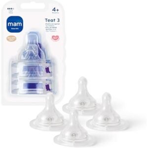 MAM Teats Size 3, Fast Flow, 4 Pack | Suitable from 4+ Months, Fits All MAM Bottles, Made from SkinSoft Silicone, B
