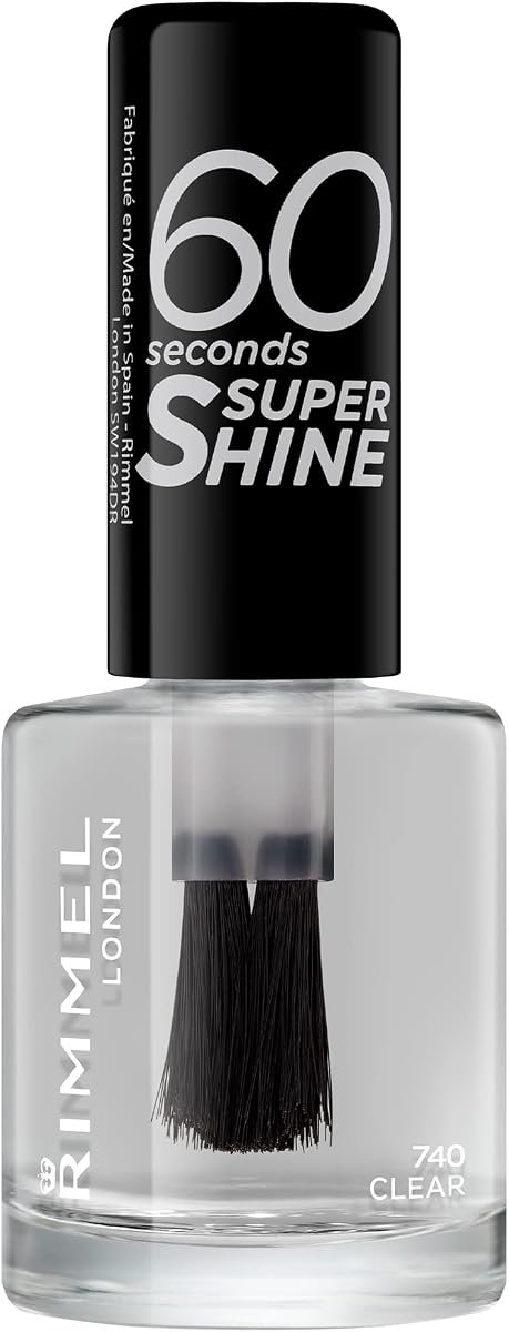 Rimmel 60 Seconds Super Shine Nail Polish, 740 Clear, Quick-Dry Nail Polish, Ultra-Shiny Finish, Easy to Apply, Vib