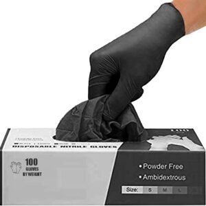 PRAIMA Black Nitrile Disposable Gloves, Latex-Free, Powder-Free, Pack of 100