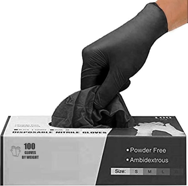 61AMfuxeKML._AC_SL1200_.jpg PRAIMA Black Nitrile Disposable Gloves, Latex-Free, Powder-Free, Pack of 100