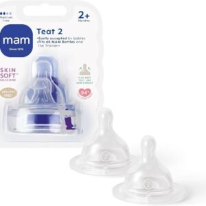 MAM Teats Size 2, Medium Flow, 2 Pack | Suitable from 2+ Months, Fits All MAM Bottles, Made from SkinSoft Silicone,