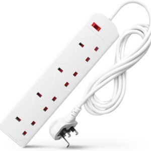 DESIRETECH White Electric Extension Lead, 4 Gang, 2 Metre Cable with UK Plug, Wall Mountable