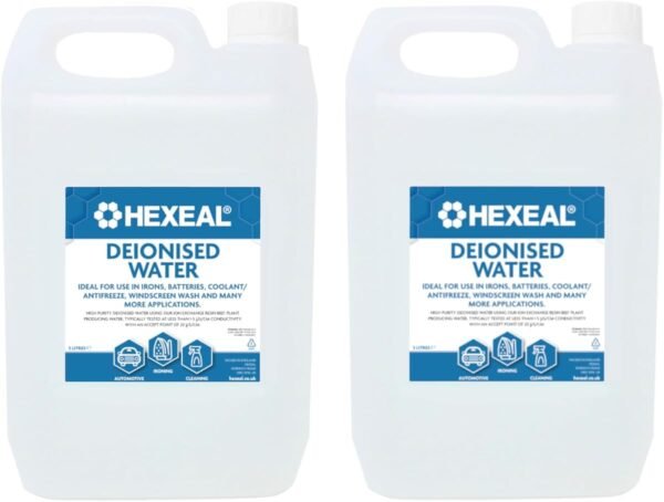 61NEyIgQ7qL._AC_SL1200_.jpg Hexeal Deionised Water 10L - For Steam Irons, Car Batteries & Vehicles | 2 x 5L - Also For Windscreen Fluid & Antif