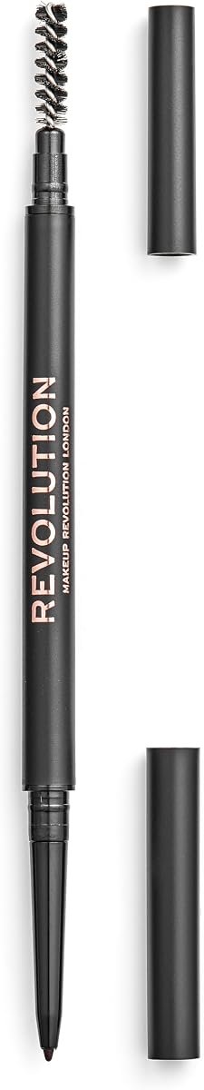 Revolution Precise Brow Pencil, Dark Brown, 0.05g | Dual-Sided, Ultra-Fine Pencil Tool, Includes Spoolie Brush, Veg