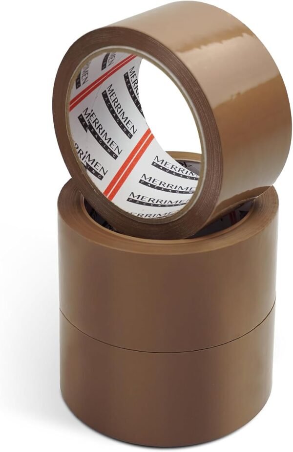 Merrimen Strong Heavy Duty Roll Pack Brown Packaging Tape, Secure Sticky Sealing Tape for Parcel Boxes, Moving Boxe
