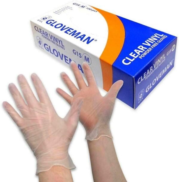 Gloveman Clear Vinyl Gloves Medium – Disposable Powder-Free Gloves (Box of 100) – Latex-Free for Food Prep, Cleanin