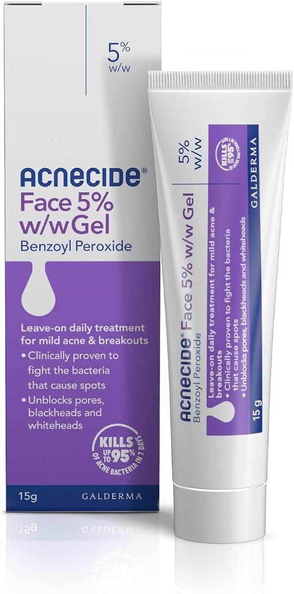 61xMHZfh5gL._AC_SL1200_.jpg Acnecide Face Gel 5% Benzoyl Peroxide 15g | For Mild Acne and Spot-Prone Skin, Topical Face Gel, Fights Bacteria, U