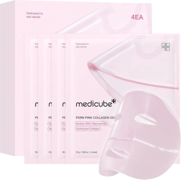 medicube Jelly Gel Mask with Salmon DNA PDRN Pink Collagen, 4EA | Overnight Face Mask for Glass Glow Skin - Elastic