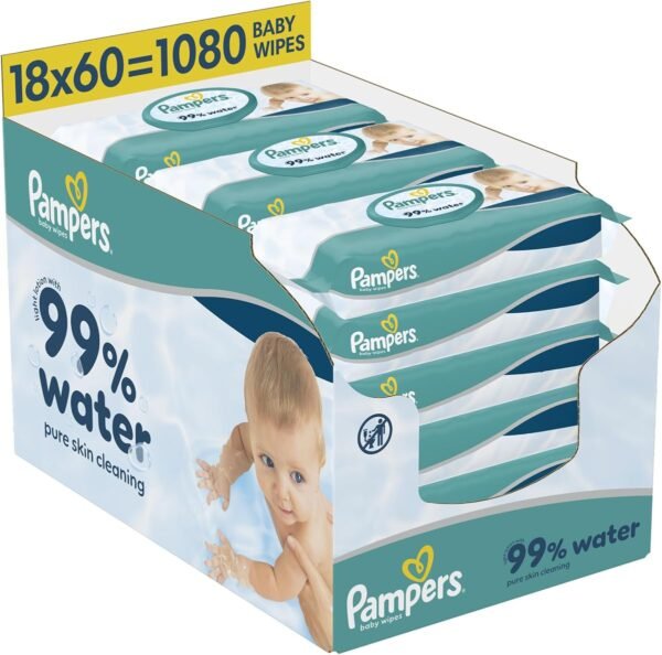 Pampers 99% Water Baby Wipes, 1080 Count | 99% Water & 1% pH Balancing Lotion, Helps Restore Natural Skin pH, Appro