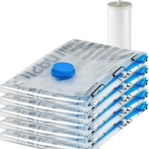 Amazon Basics Vacuum Compression Zipper Storage Bags with Hand Pump, Large, 5-Pack