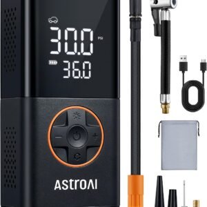 AstroAI Car Tyre Inflator Air Compressor, Cordless Battery Bike Pump 150PSI | Digital Dual Values Display, Electric