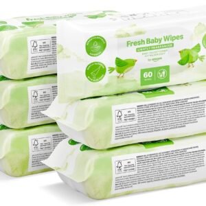 by Amazon Fresh Baby Wipes, 360 Wipes, 6 Pack of 60, Wipes Without Plastic