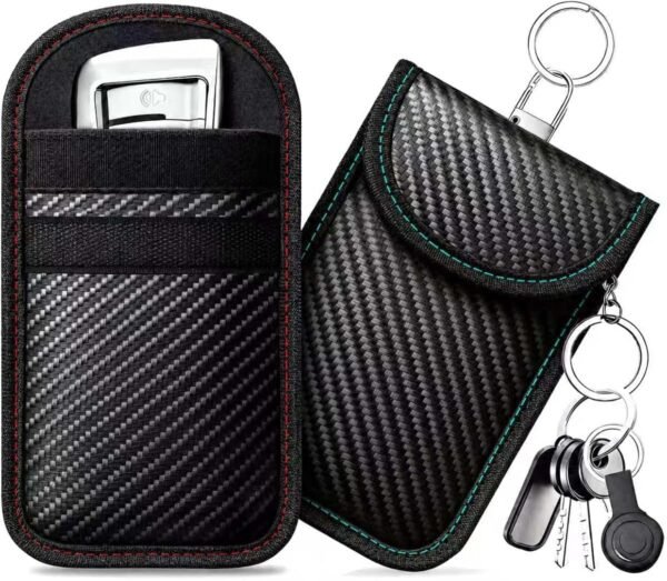 caslord 2 Pack Faraday Pouch for Car Keys | M | Red and Blue | with 4 Pack Key Rings | Anti-Theft RFID Key Fob Prot