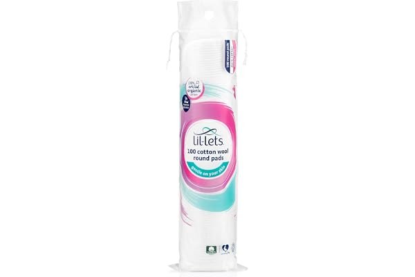 Lil-Lets Cotton Wool Round Pads, 100 Count, Certified Organic, 100% Pure Cotton Wool, Soft and Absorbent, Gentle on