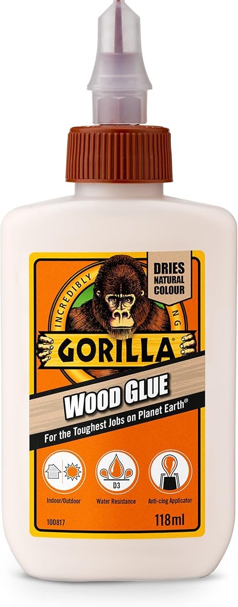 Gorilla Wood Glue 118ml | Anti-clog Cap | Suitable for all Wood | PVA Wood Glue for Furniture, Crafts & Heavy Duty
