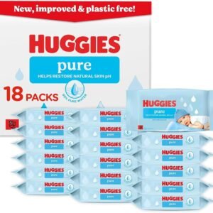 71rWlytNEOL._AC_SL1200_.jpg Huggies Pure Plastic Free Baby Wipes - Pack of 18 (864 Wipes), 99% Water, Fragrance Free