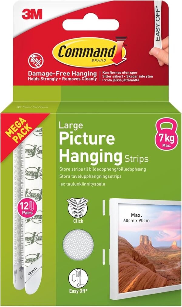 Command Picture Hanging Strips, Large, 12 Pairs (24 Adhesive Strips) | Value Pack, Damage Free Hangers, White, for