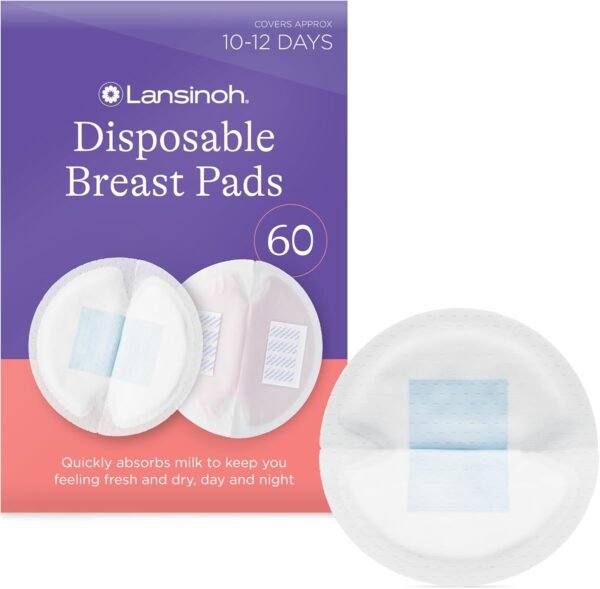 Lansinoh Disposable Breast Pads Maternity 60 Pack - Ultra-Thin & Abosrbent | Nursing Pads with BlueLock™ Core Leak-