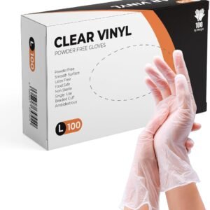 PRAIMA Clear Vinyl Gloves, 100 Count, Clear Disposable Gloves (100, Large)