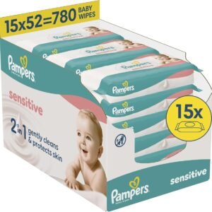 Pampers Sensitive Baby Wipes, 780 Count | 2-in-1 Cleans & Protects Sensitive Skin, Helps Prevent Redness, Approved