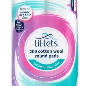 Lil-Lets Cotton Wool Round Pads, 200 Count, Certified Organic, 100% Pure Cotton Wool, Soft and Absorbent, Gentle on