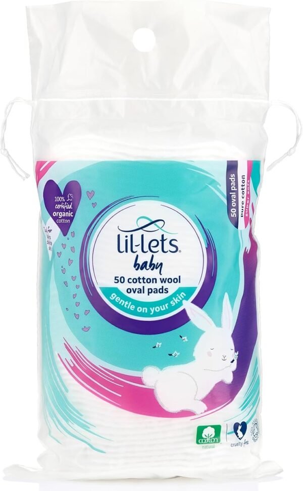 81JYUeRRdkL._AC_SL1200_.jpg Lil-Lets Baby Cotton Wool Oval Pads, Certified Organic, 100% Pure Cotton Wool, Soft and Absorbent, Gentle on Baby's