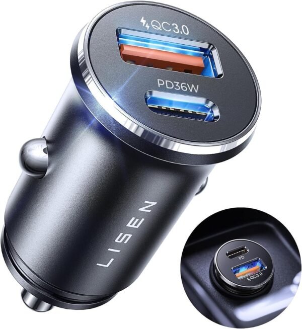 LISEN Car Charger USB C Fast Charge 69W, All-Metal Cigarette Lighter USB Charger 12V